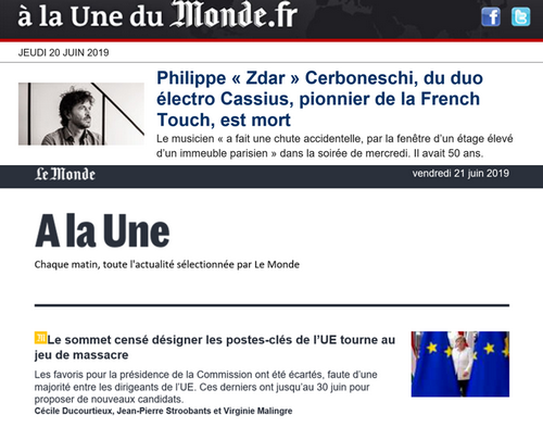 Newsletter du Monde, de gauche à droite